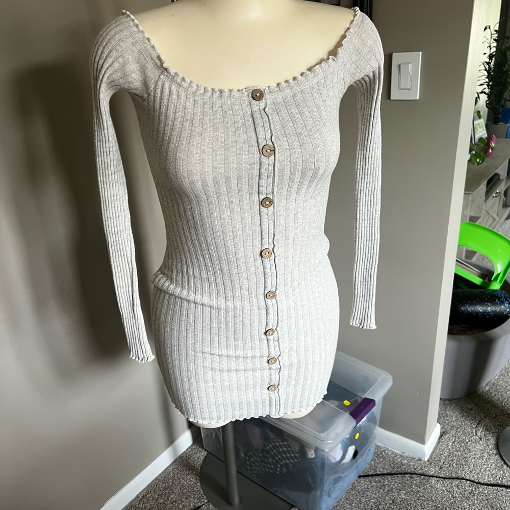 Fashion Nova Light Gray Ribbed Dress